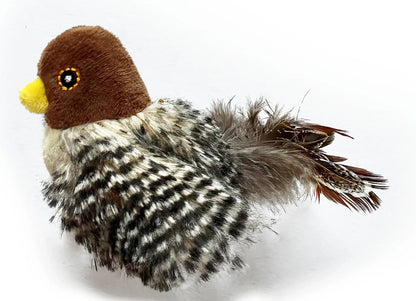 Pájaro interactivo para gatos, modelo marrón, con cabeza marrón y plumas en la cola